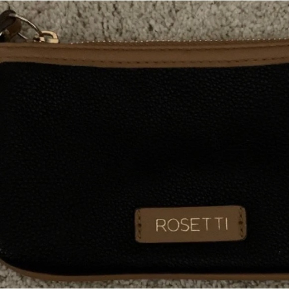Rosetti Leather Wristlet Wallet Black Brown Gold NWOT Zip Coin Purse